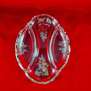 GORGEOUS VINTAGE 1950,S FLORAL STERLING SILVER OVERLAY ETCHED, SILVER RIMMED.